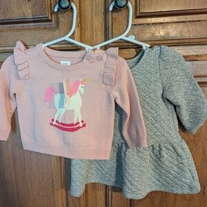 GAP Pink and Gray Sweaters with Ruffle Details